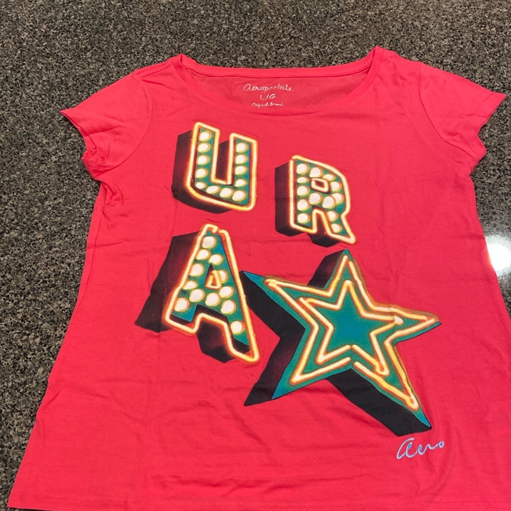 Aeropostale “U R A ⭐️” Tee, Hot Pink